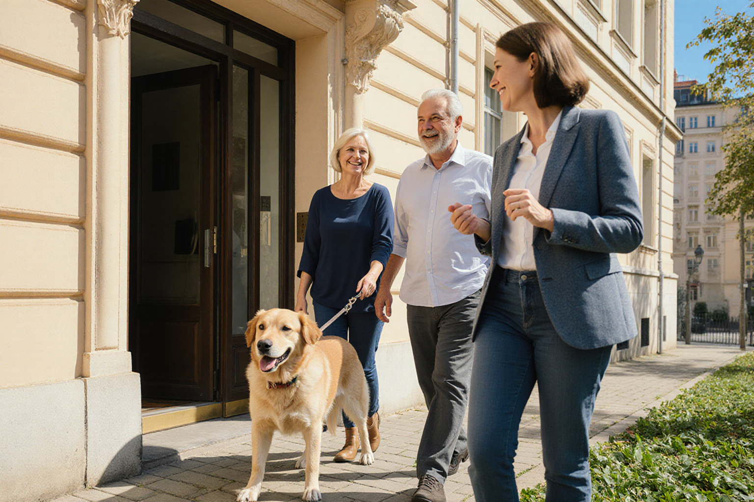 Gemeinsamer Rundgang mit Hund an einem Wiener Wohnhaus
